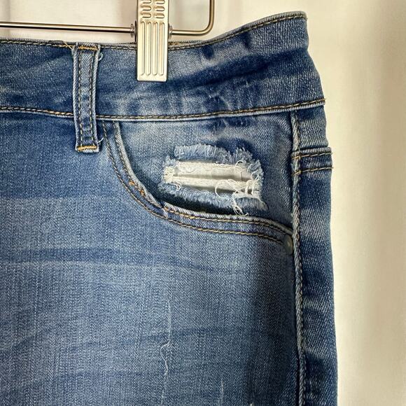 Judy Blue Raw Hem Distressed Stretch Denim Mini Skirt Sz 1XL Festival Streetwear - Picture 3 of 11